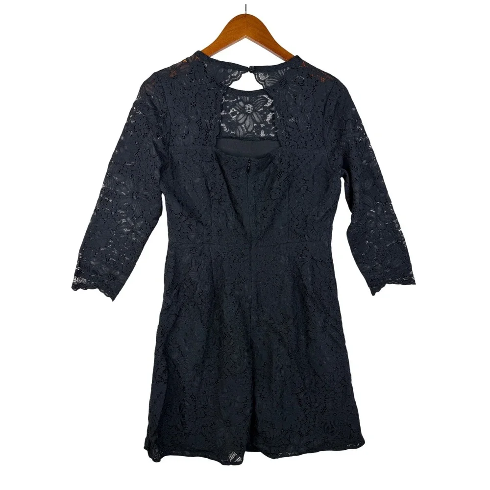 New Loft Floral Lace Detail Long‎ Sleeve Dress size 2 Black